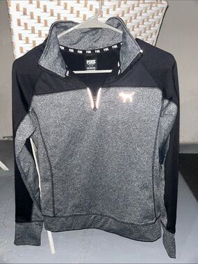 PINK Victoria's Secret by Victoria's Secret  Gray & Black Half-Zip Pullover